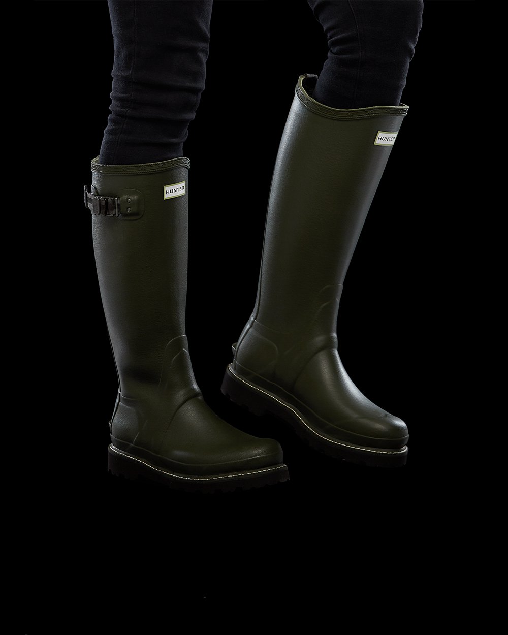 Hunter Mujer Balmoral Poly-Lined - Botas de Lluvia Verde Oscuro Oliva - 971-COTMSV